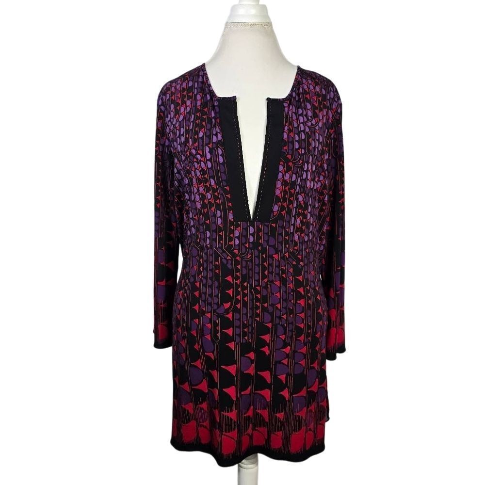 Tahari Black And Purple  Geometric Tunic Dress